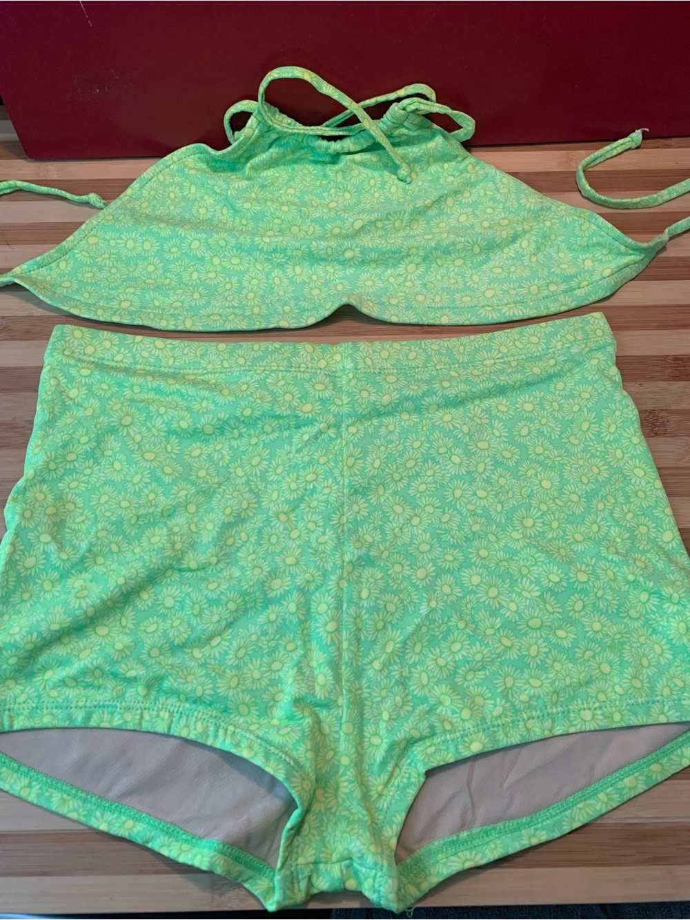 Xhilaration Neon Green Daisy High-Waist Bikini Set